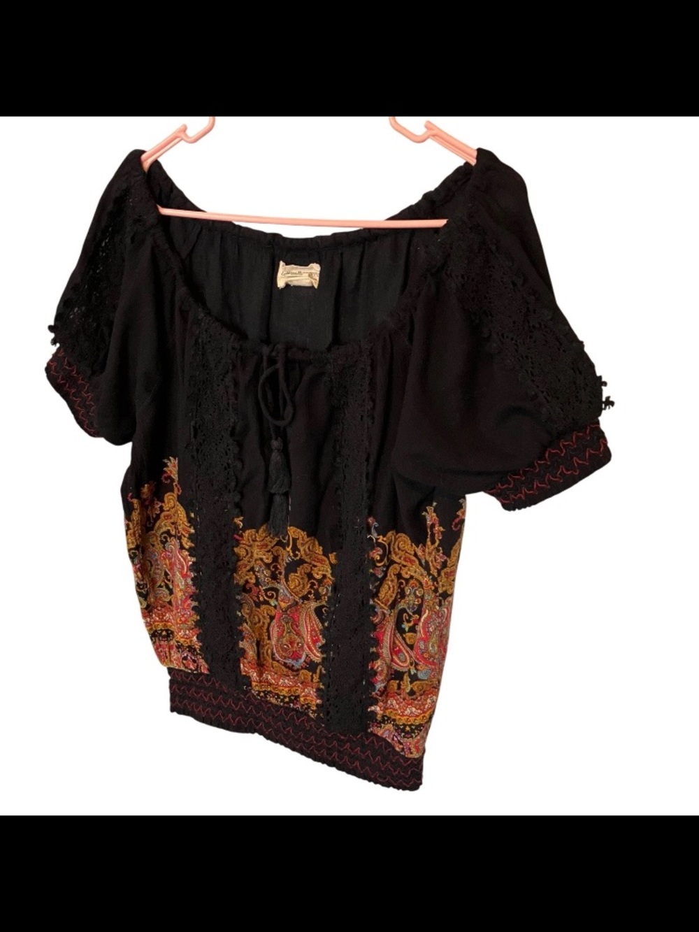 Denim & Supply Ralph Lauren Boho Peasant Top Sz Small Lace Paisley Smocked Rare